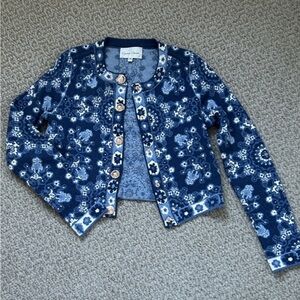 Cara Cara Navy and White Floral Cropped Cardigan